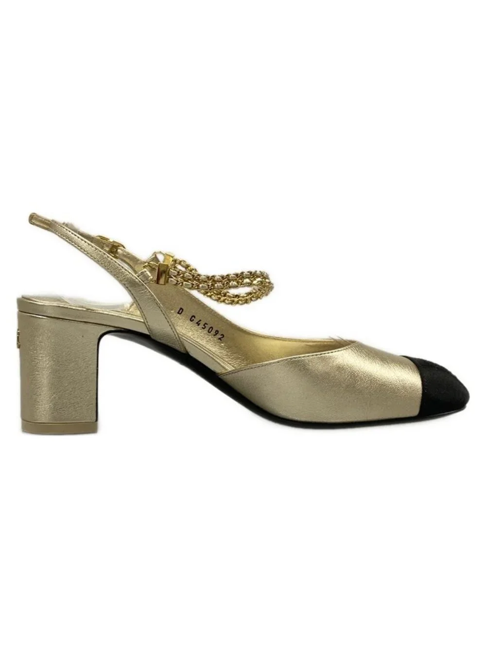 Chanel Sandals Gold Black Chain Slingback Bicolor Lambskin